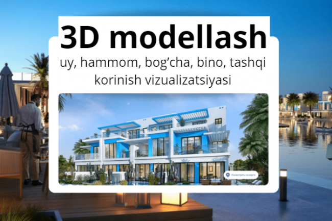 3D modellash uy hammom bogcha bino tashqi korinish vizualizatsiyasi 1