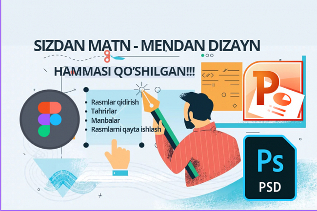 PowerPoint, PDF, Figma, Photoshop-da taqdimot dizayni