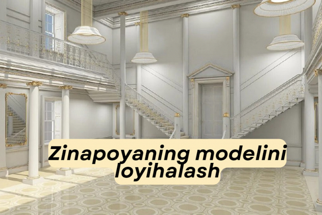 Metall ramkada zinapoyaning 3D modelini hisoblash va loyihalash