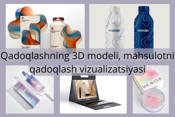 Qadoqlashning 3D modeli, mahsulotni qadoqlash vizualizatsiyasi