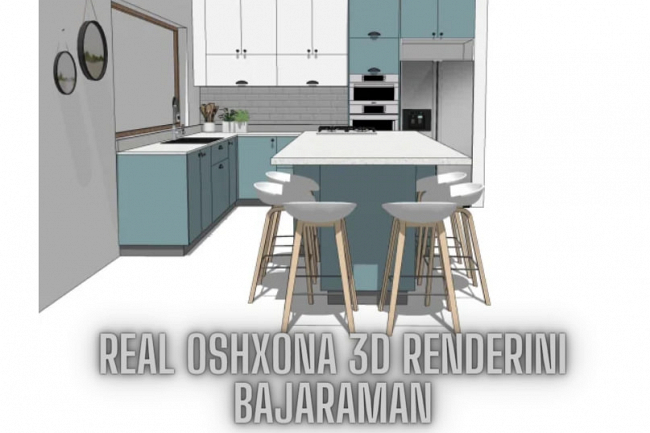 Real oshxona 3D renderini bajaraman