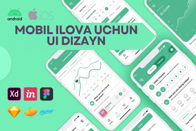 Android va iOS uchun mobil ilova interfeysi dizaynini yarataman
