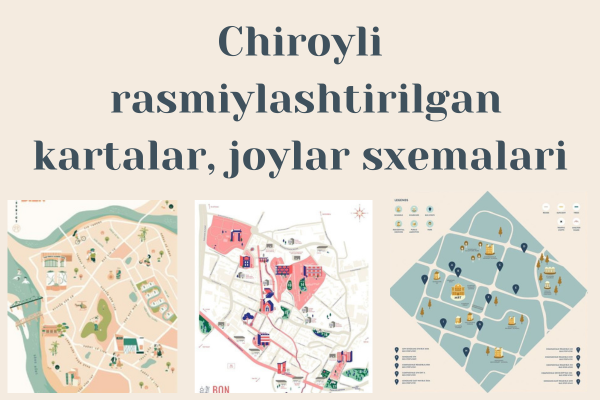 Chiroyli rasmiylashtirilgan kartalar, joylar sxemalari
