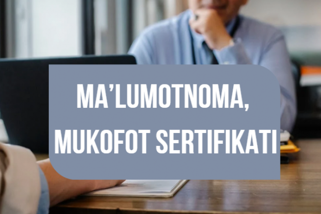 Malumotnoma, mukofot sertifikati, tavsiyanoma yozib beraman