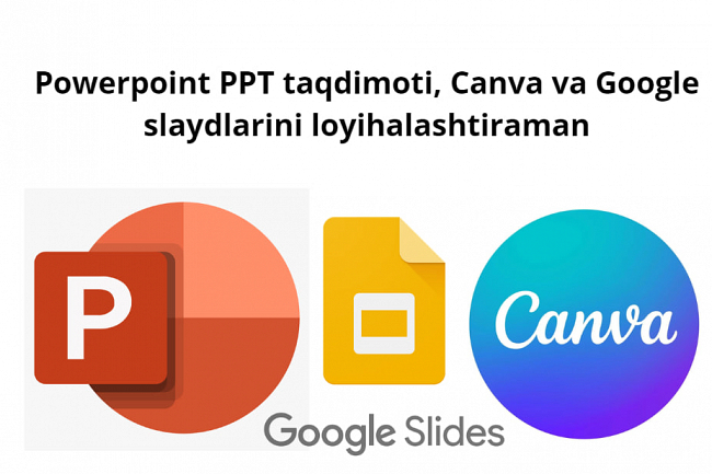 Powerpoint PPT taqdimot, canva va google slaydlarini
loyihalashtirama